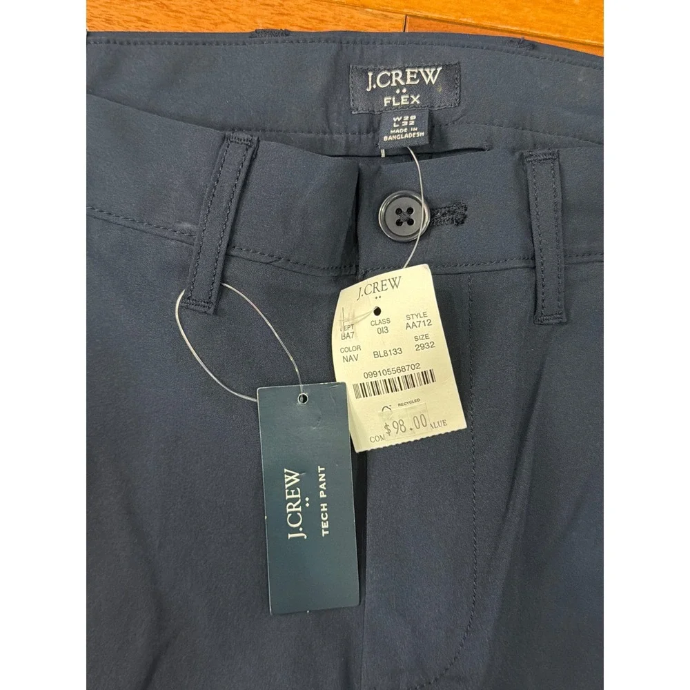 NWT J.Crew Tech Pant Mens Navy Blue Slim Fit Flex Stretch 29x32